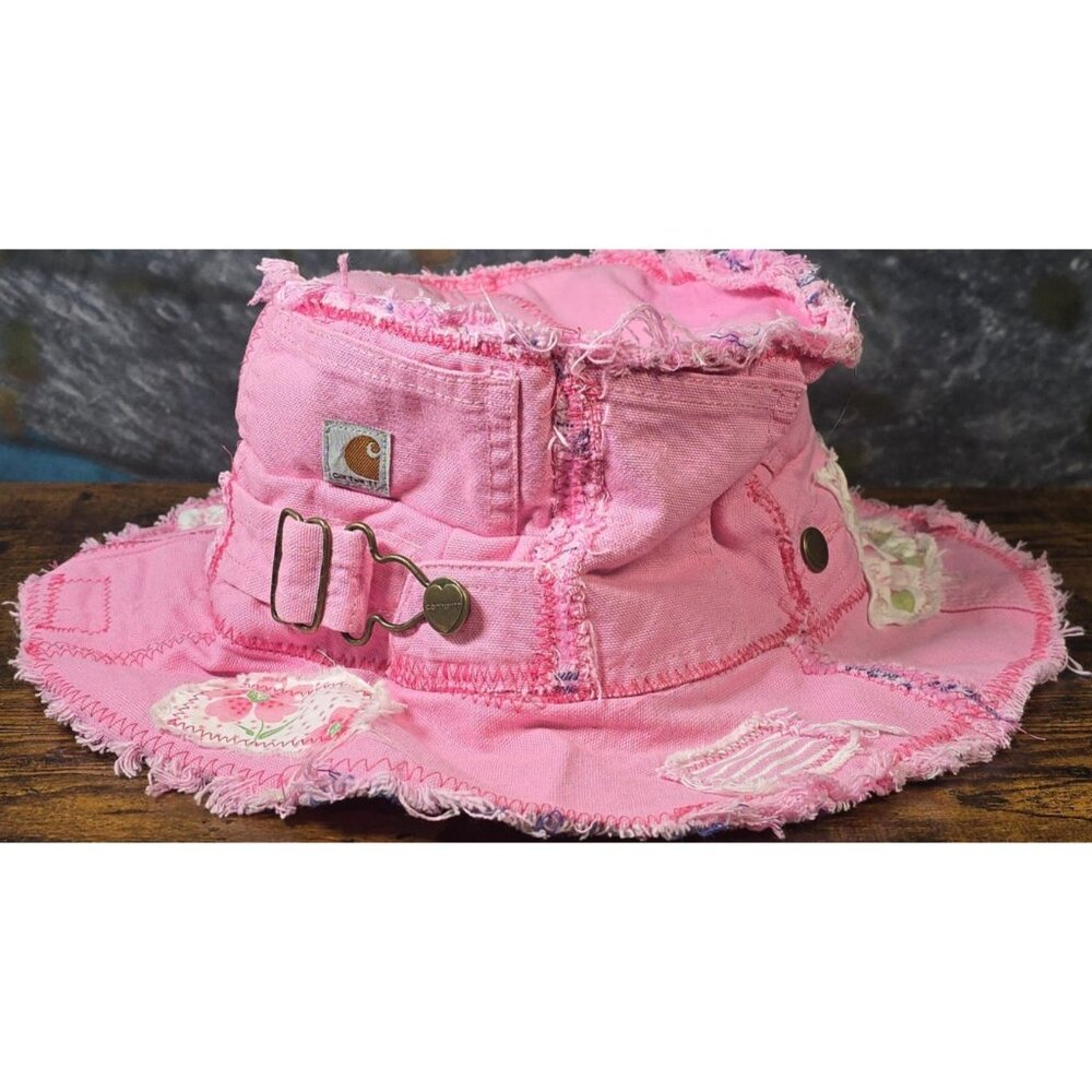 OOAK Magnolia Boho Indie Pink Carhartt Upcycled Bucket Hat Adjustable M 22"-23"